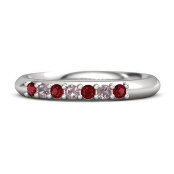 Red Ruby & Blue Saphire Half Eternity Dainity Band Ring 925 Sterling Silver Ring Women Gift Gift For Mom - Wife Promise Gift