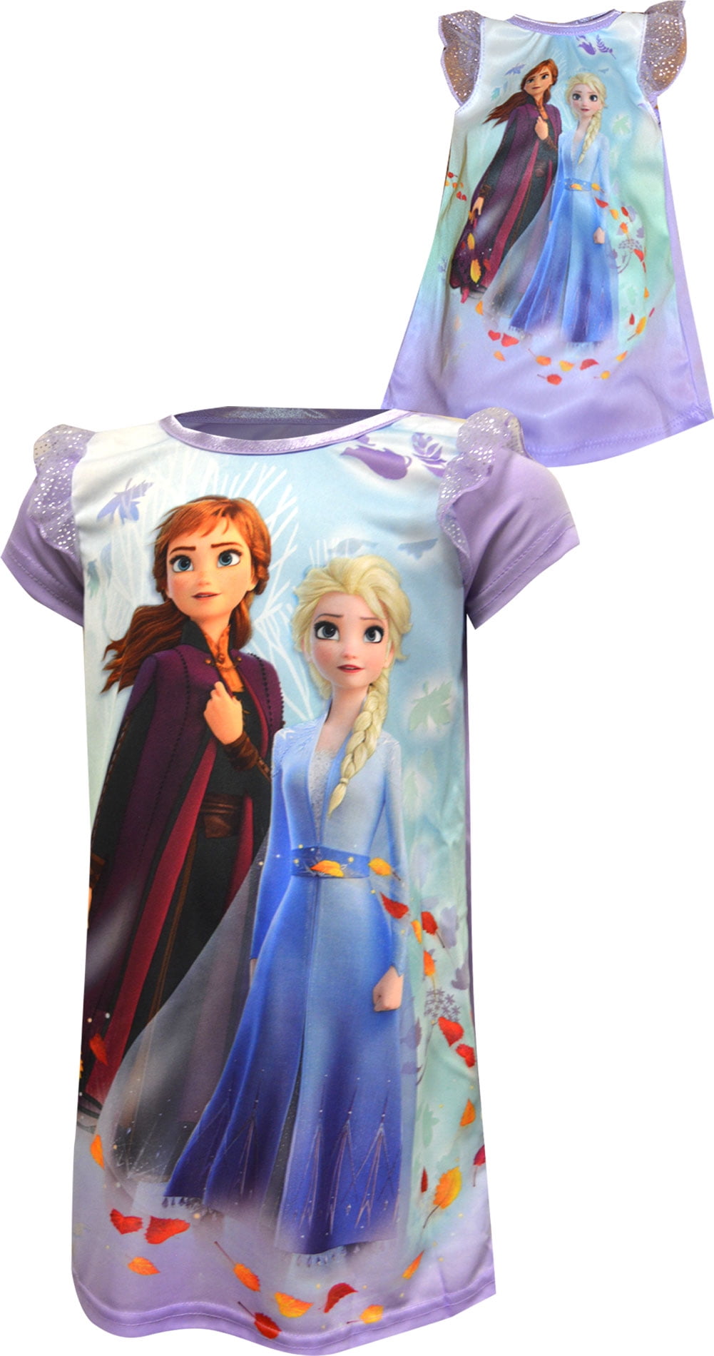 Disney Frozen Anna & Elsa Nightgown Pajamas Front Back Print 3/4-5/6-7/8 NWT 