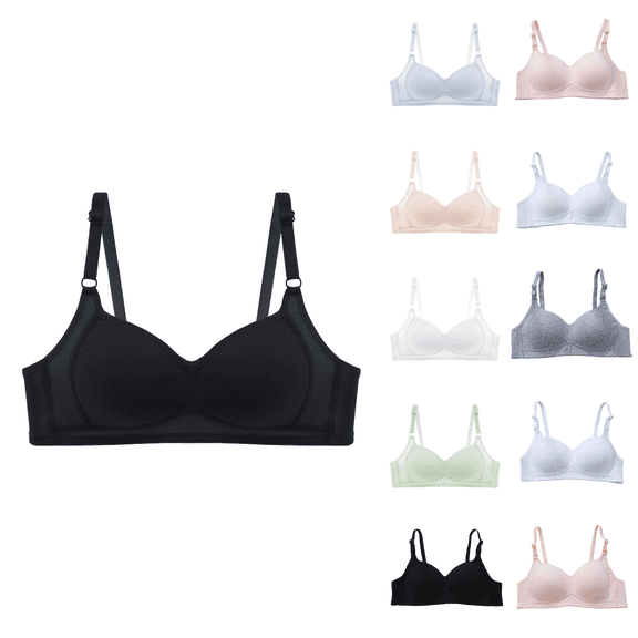 Ahuyic Womens Bra,Summer Plus Size Bra,Girls Bras Without Steel Rings Gathered And Breathable Developmental Underwear,Black,M
