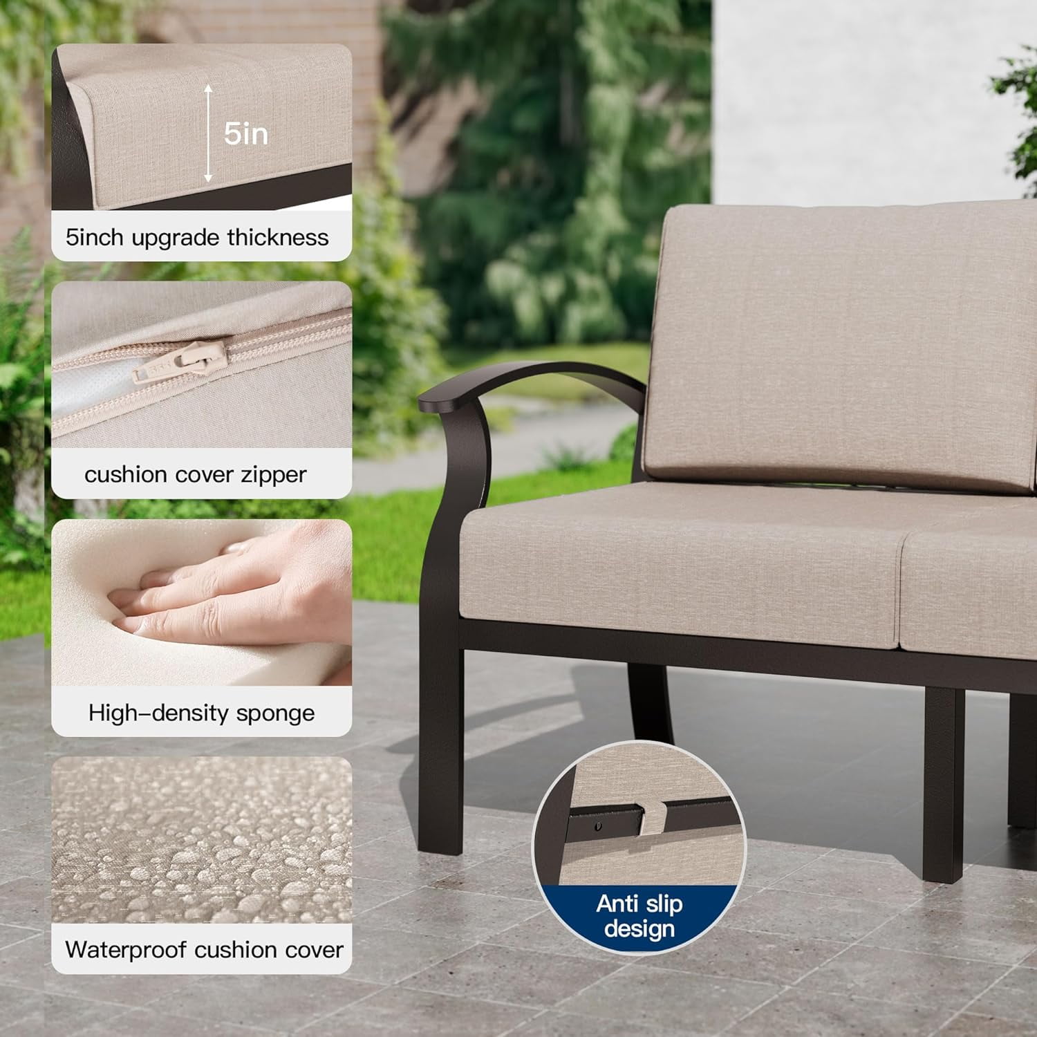 Gotland 7-Piece Aluminum Patio Furniture with Coffee Table, Sand