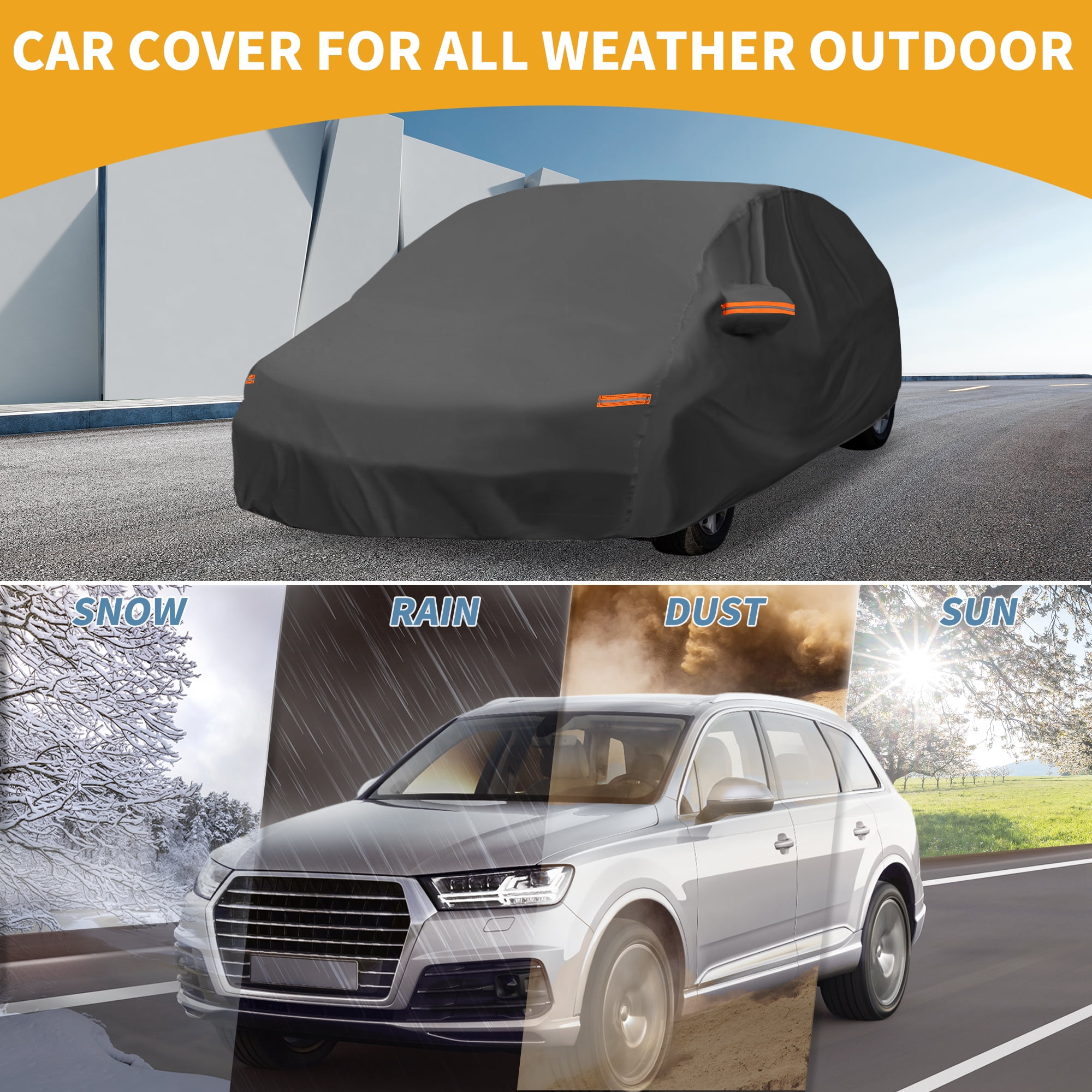 Unique Bargains All-Weather Waterproof Car Cover - UV-Resistant Outdoor Full Exterior Protection Black with Right Side Zipper Black for Ford Fiesta Sedan 2008-2022