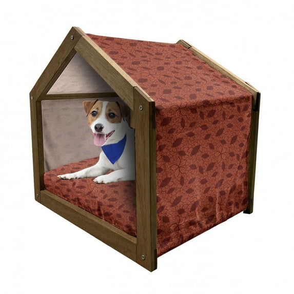 Burnt Orange Pet House, Leafage Pattern with Victorian Lace Design Inspired Flower Petals, Outdoor & Indoor Portable Dog Kennel with Pillow and Cover, 5 Sizes, Burnt Orange Burgundy, by Ambesonne
