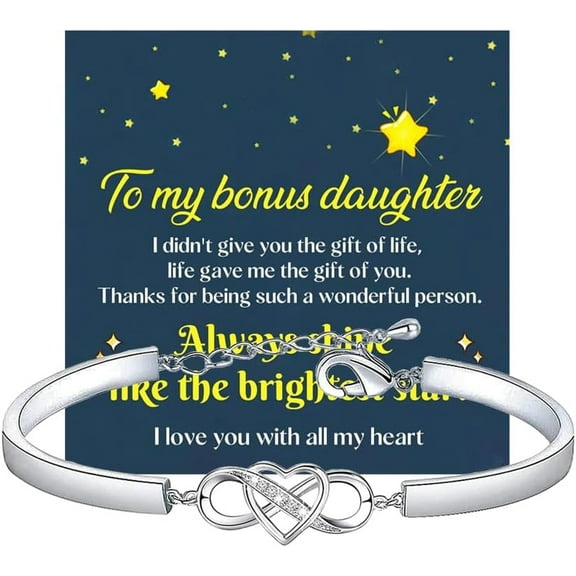 To My Bonus Daughter Infinity Love Heart Adjustable Stainless Steel Bracelet With Cards - Perfect Daughter In Law Gifts,  Charm Bracelet From Dad Or Mom