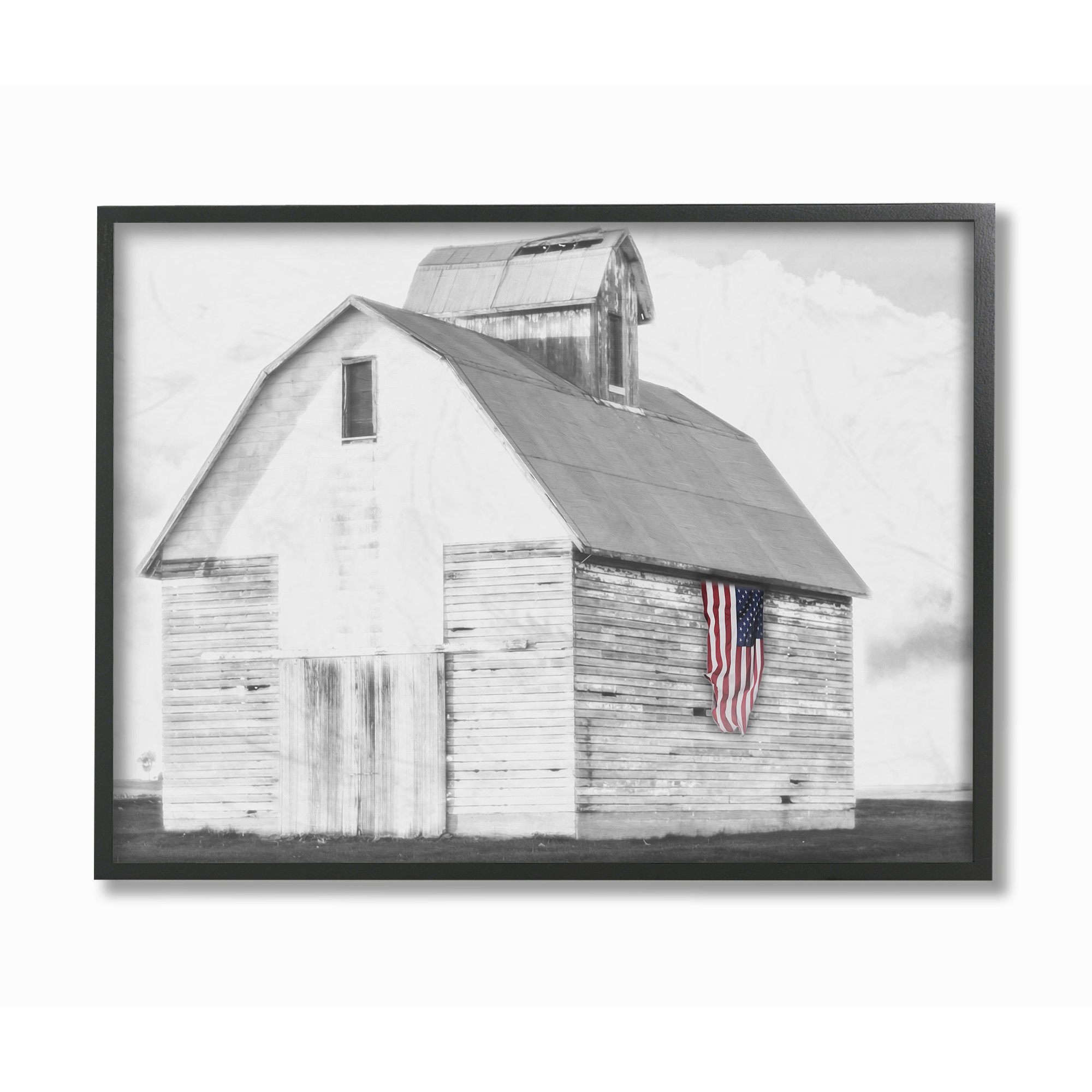 The Stupell Home Decor Collection Rustic US Barn Flag Black and White