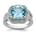 thumbnail image 3 of 925 Sterling Silver Rhodium Checker-Cut Swiss Blue Topaz and Diamond Ring Size 7, 3 of 5