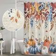 thumbnail image 5 of Fall Blue Pumpkins Shower Curtain, Waterproof Shower Curtains for Bathroom, Thanksgiving Eucalyptus Ruatic Auumn Leaf Washable Fabric Bathtub Curtain Set Bath Decor with 12 Hooks Standard 72"x72", 5 of 8