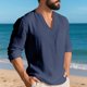 thumbnail image 5 of pstuiky camisas de manga larga para hombre, Top informal holgado de color liso con medio botón, mangas largas y cuello redondo para hombre top de hombre m, 5 of 6