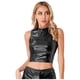 thumbnail image 3 of Camisetas sin mangas elásticas de piel sintética con aspecto húmedo para mujer, ropa brillante para discoteca, disfraz sin mangas, cuello alto, camisetas sin mangas cortas, 3 of 5