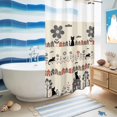 thumbnail image 5 of No Hook Shower Curtain, Japanese Style Shower Curtains for Bathroom with See Through Top Window, Vintage Cartoon Cat House Trees Flowers Waterproof & Washable Bath Curtain Narrow 54"x78", 5 of 9