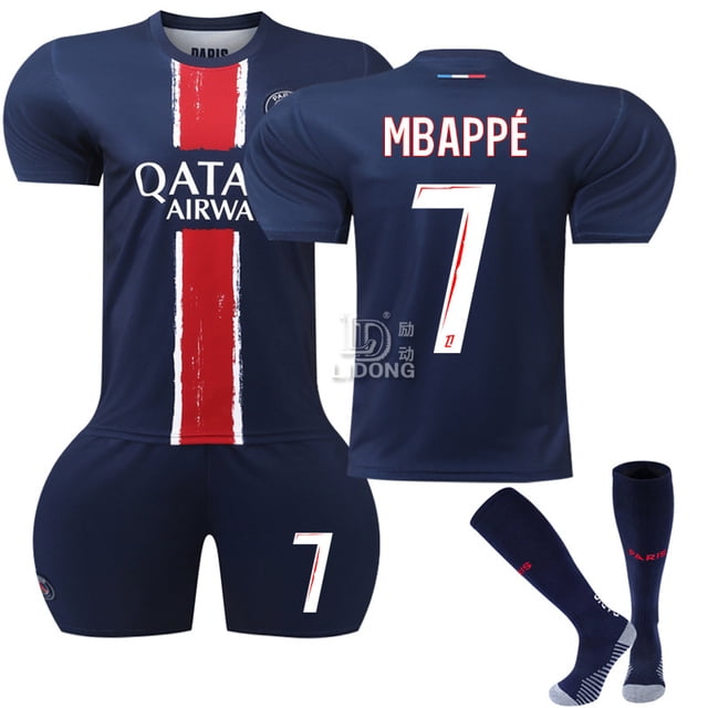 2425 New Paris Home Blue Quick Dry Football Sportswear #7 MBAPPE Copy Player Name Jersey