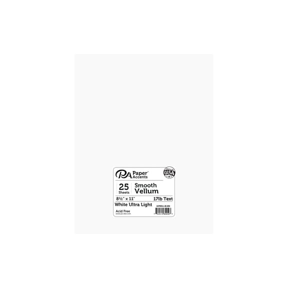 Paper Accents White Vellum 8.5x11 Inch Ultra Light 17lb 25 Sheets