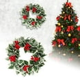 thumbnail image 2 of 13.78in Traditional Holly Wreath with Red Berries & Variegated Leaves, Festive Holiday Door Ornamentation for Indoor Outdoor Mantel Window Wall (B), 2 of 6