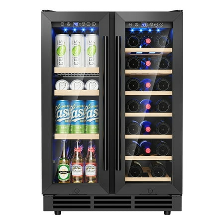 EUHOMY Wine and Beverage Refrigerator, 4.65 Cu.ft. Dual Zone Wine Cooler, 20 Bottles and 88 Cans