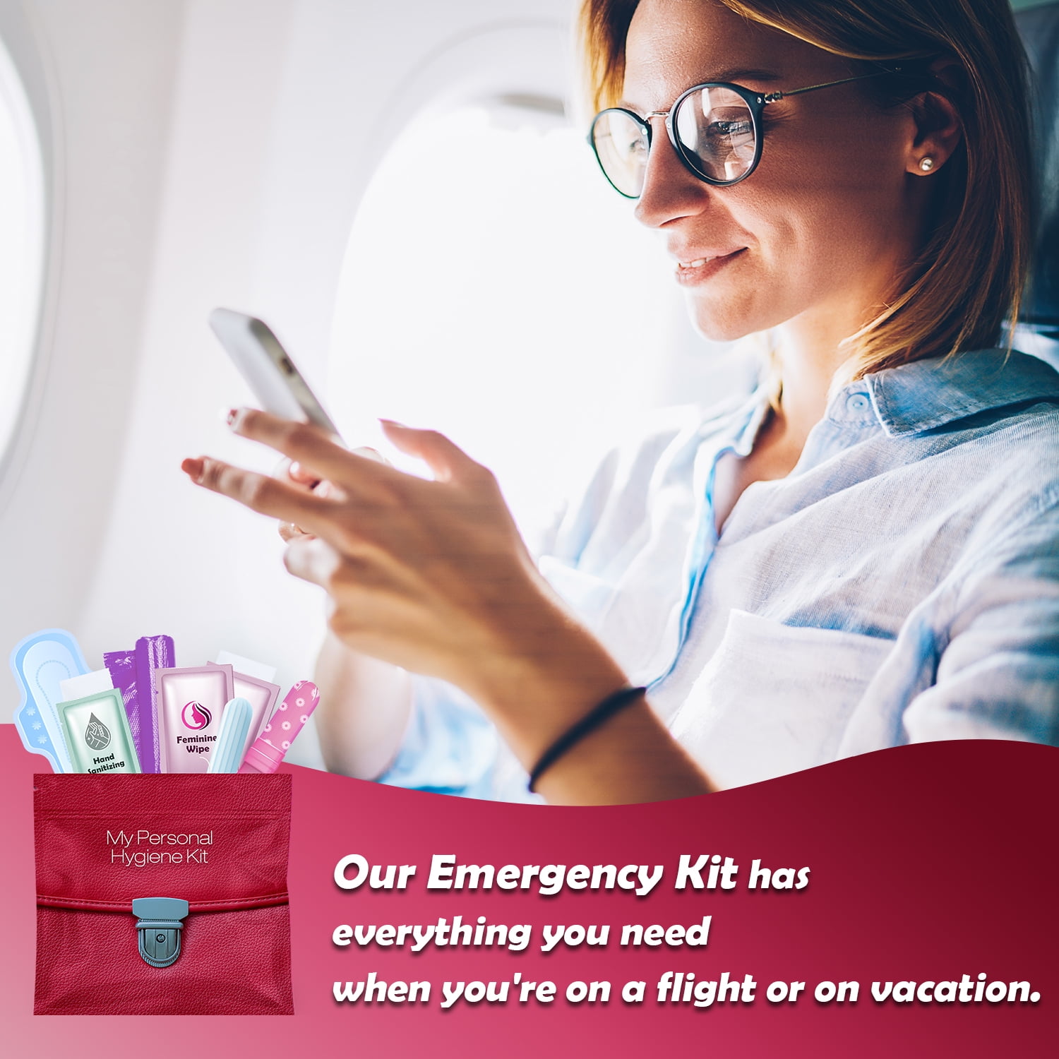 Menstrual Kit All-in-One 10 Pack | Convenience on The Go | Period Kit Pack for Travelling, Tweens & Teenagers or just When You’re Out | Individually Wrapped Feminine Hygiene Product (Red Purse)
