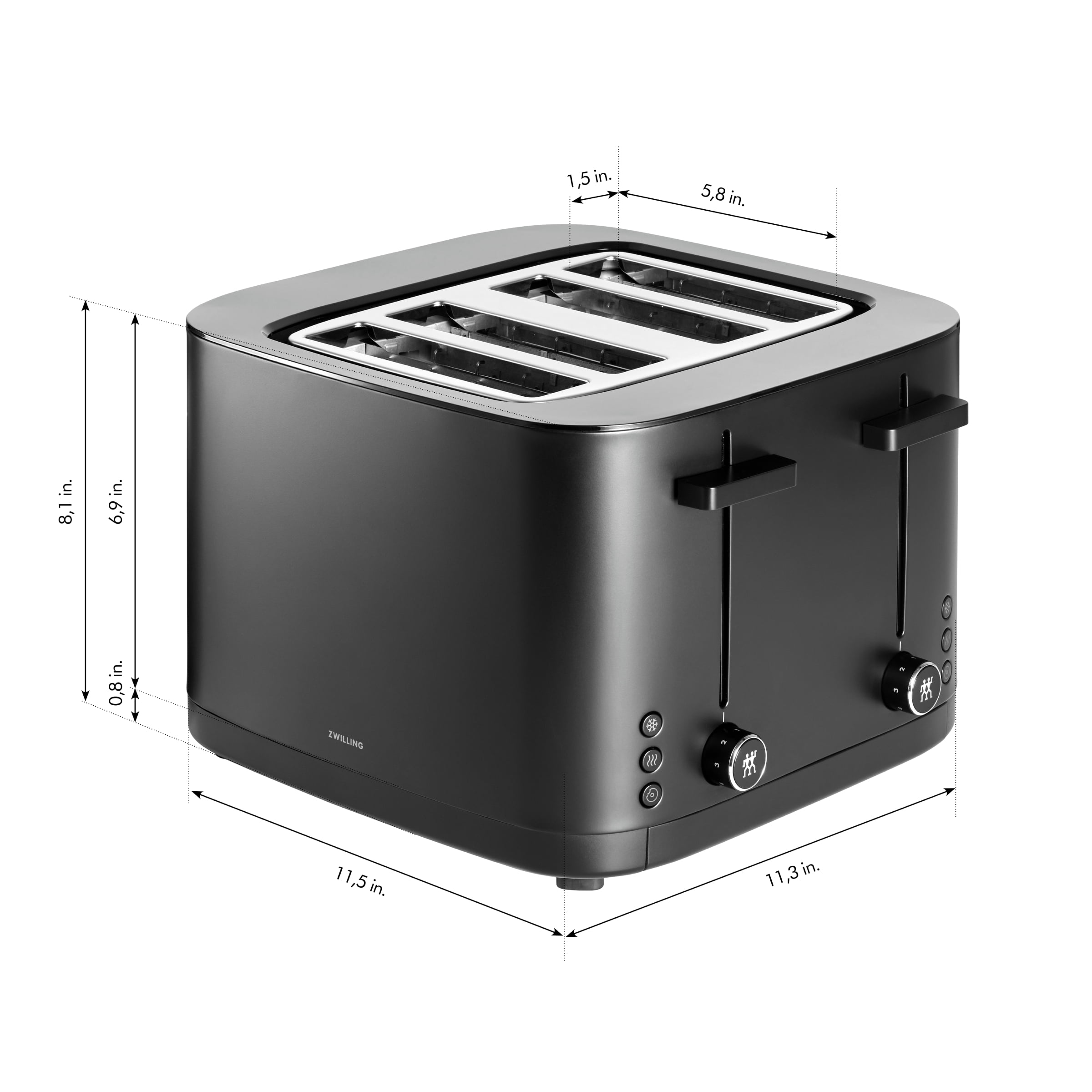 ZWILLING Enfinigy, 4-Slice Toaster with 4 Slots, Extra Wide 1.5" Slots for Bagels and Toast, Black