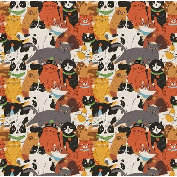 Cotton Here Kitty Kitty Cat Faces Pet Cotton Fabric Print by the Yard D388.77