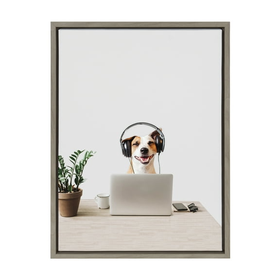 Kate and Laurel Sylvie You can call me Doug, I’m in IT Framed Canvas Wall Art by The Creative Bunch Studio, 18x24 Gray, Whimsical Dog Art for Office