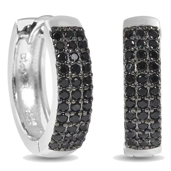 Spinel Hoop Black Earrings for Women in 925 Sterling Silver Huggie Hoops for Mom - Cute Unique Gemstone Birthstone Spinel Jewelry - Anniversary Engagement Christmas Gifts for Her