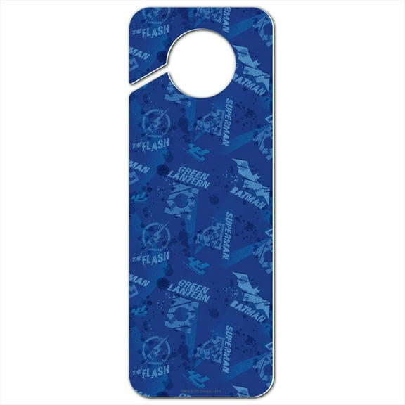 Justice League Blue Pattern Plastic Door Knob Hanger Sign