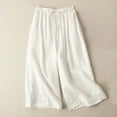 thumbnail image 2 of Wide Leg Pants for Women Casual Elastic Waist Drawstring Cotton Linen Pants Solid Comfy Cropped Lounge Trousers, 2 of 7