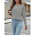 thumbnail image 6 of Womens Long Sleeve Shirts Striped Color Block Tops Fall Fashion Clothing Crewneck Tee Blouses Black & White XXL, 6 of 8