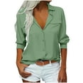 thumbnail image 2 of HOMBOM Womens Long Sleeve Polo Shirts with Pocket Green Classic Fit Tops V-Neck Button down Collar Solid for Women Fall, 2 of 6