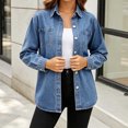 thumbnail image 6 of Vynhevius Women Jacket Solid Collar Button Down Long Sleeve Denim With Pockets, 6 of 6
