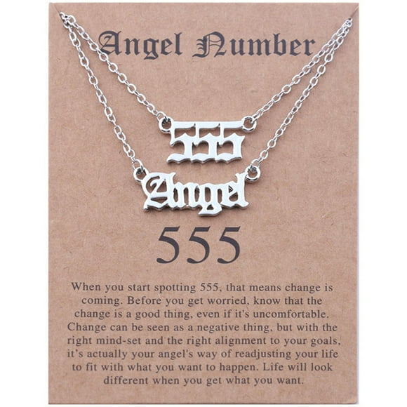 TopLLC Necklaces for Women 2pcs Old English Angel & Number Necklace Numerology Jewelry For Women Plated Stainless Steel Jewelry Gifts