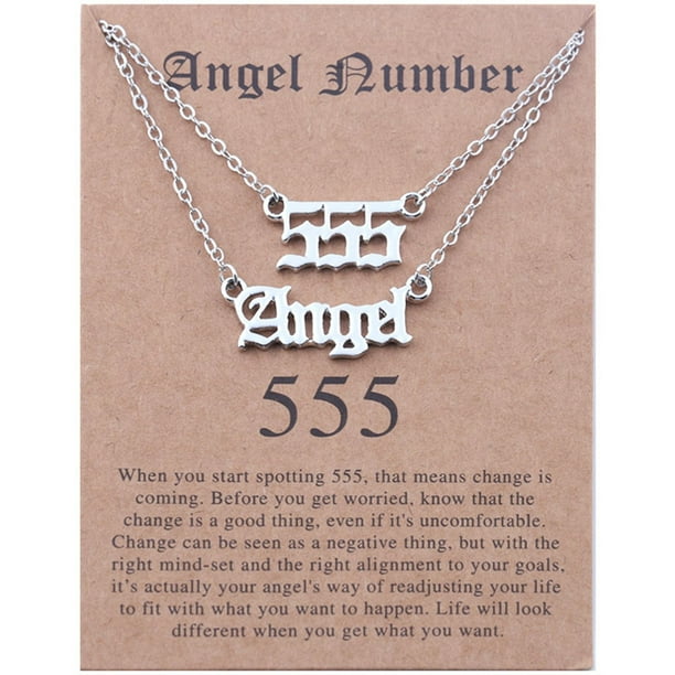 Collar para mujer, joyería para mujer, 2 piezas de collar de ángel y número inglés antiguo, joyería numerológica para mujer, chapado en acero inoxidable.