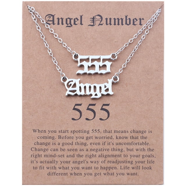 PVCS 2pcs Vieux Anglais Ange & Numéro Collier Numérologie Bijoux pour les Femmes Plaqué Acier Inoxydable