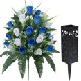 thumbnail image 4 of 2 juegos de flores artificiales de cementerio LVXINLI con jarrón de 47 cm, blanco+azul oscuro, 4 of 7