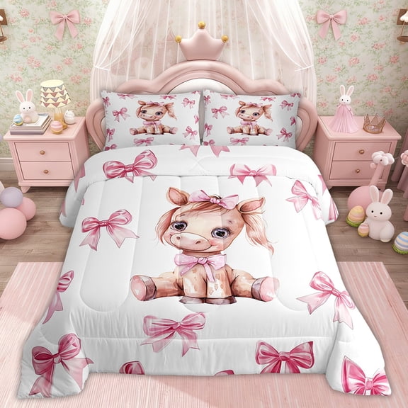 Erosebridal Highland Cow Bedding Twin Comforter Set, Kawaii Animal Down Comforter, Princess Style Decor, Reversible