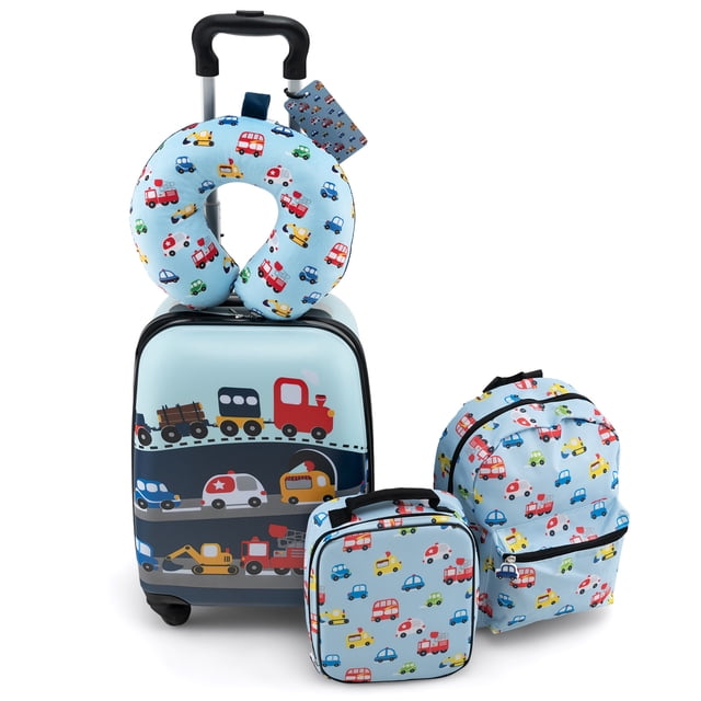 Costway 5 PCS Kids Luggage Set with Backpack Neck Pillow Luggage Tag Lunch Bag Wheels Blue