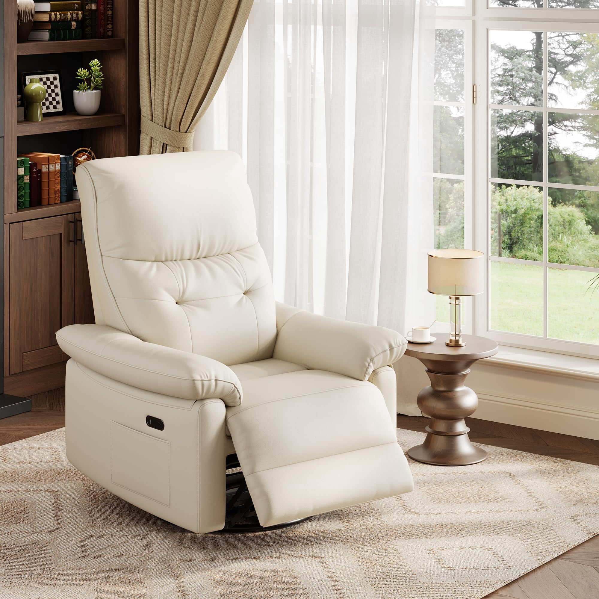 Ataucjin Power Recliner Rocking Chair Nursery Gliders with USB Ports,PU Leather Swivel Rocker Recliner,Upholstered Nursery Glider Reclining Sofa Chair,Ergonomic Lounge for Living Room Bedroom