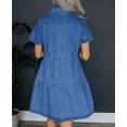 thumbnail image 4 of Women's Button Down Denim Babydoll Dress Lapel Collar Short Sleeve Flowy Tiered Ruffle Jeans Midi Dress, 4 of 6