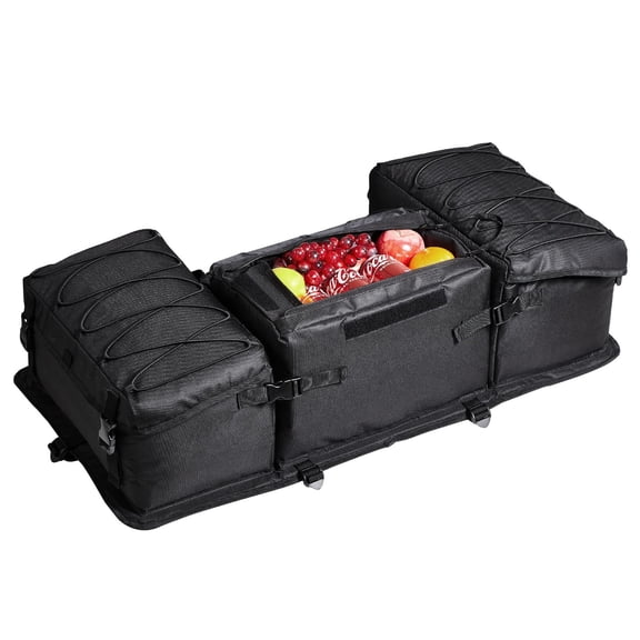 ATV Rear Seat Storage Bag,50L Waterproof Cargo Organizer with Seat Cushion&Bottle Pockets,Heavy-Duty 600D Oxford Gear Bag for ATV/UTV Rear Racks