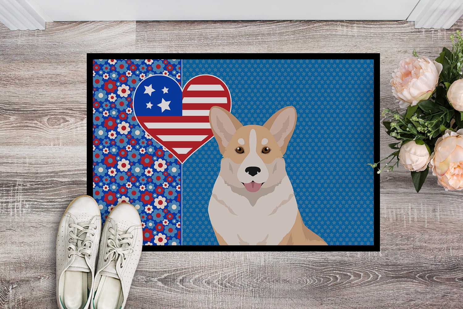 Fawn Cardigan Corgi USA American Indoor or Outdoor Mat 24x36