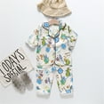 thumbnail image 3 of Toimothcn Toddler Infant Girls Pajamas Long Sleeve Cute Cartoon Dinosaur Printed Satin Pajama Shirts Pants 2Pcs Pjs Outfit Sets Soft Loose Fit Nightwear Clothes Sets Comfy Child's Sleepwear, 3 of 3