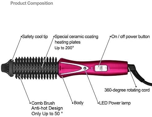 Mini Collaspe Hair Curler, Tangle-Free Curling Iron Brush and Volumizer, Dual Voltage Travel-Friendly Tourmaline Ceramic Ionic Hot Brush Styling Wand(Red)