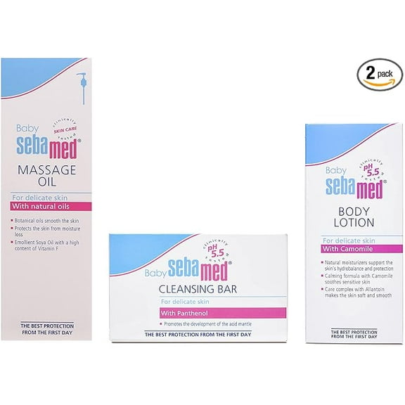 Sebamed Baby Massage Oil, 150ml & Baby Cleansing Bar - 100 g & Baby Lotion, 100ml Combo