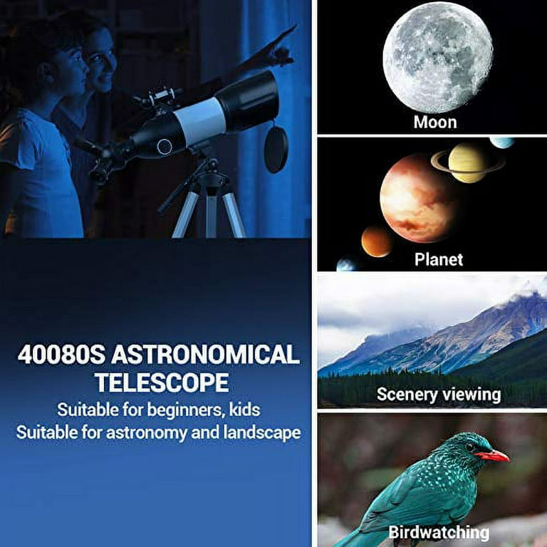 Telescope 80mm Large Aperture for Astronomy Beginners, Adults and Kids,  Rotatable Eyepieces Refractor Telescope 400mm/80mm Good Partner to View  Moon