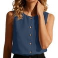 thumbnail image 5 of VEKDONE Sleeveless Button Down Shirts for Women Summer Cotton Crewneck Tank Tops Solid Color Loose Fit Breathable Tanks Casual Blouses Blue XL, 5 of 6