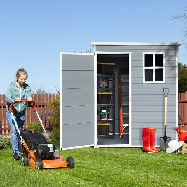 Roninkier Remise de Rangement Extérieure en Résine 5 X 3 Pi avec Plancher, Porte et Fenêtre Verrouillables, Résistante aux Intempéries pour Cour Arrière, Jardin, Patio, Pelouse