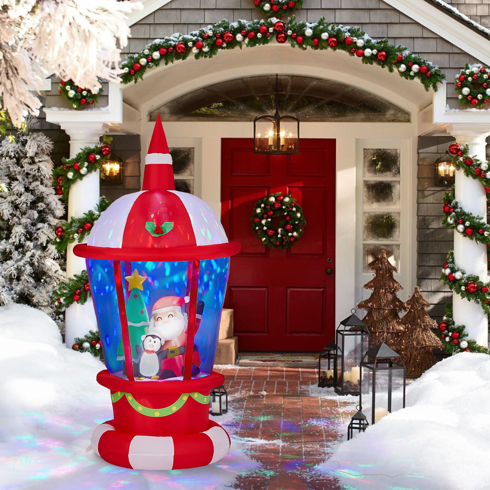 Astoutdoor 7.3 ft Lighted Christmas Inflatable Decoration, Inflatable Lighthouse with Santa and Penguin, Blow Up Yard Decoration with Built-in LED Lights for Front Yard Lawn Garden Decor