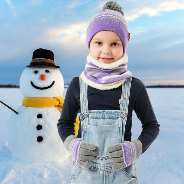Moclever Knitted Hat Scarf Gloves for Kids, 3Pcs Unisex