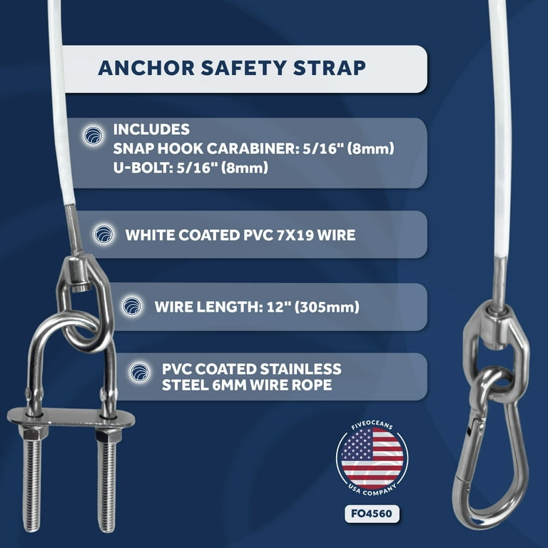 Five Oceans 12-Inch Anchor Safety Straps, Heavy Duty 7x19 PVC