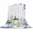 thumbnail image 7 of Fleece Blanket Thanksgiving Pumpkin Green Eucalyptus Leaf Blankets, Soft Cozy Warm Flannel Throw Blanket, Flower on White Blanket for Bed Couch Sofa,40x60In, 7 of 7