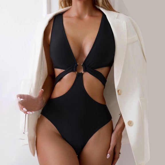 Womens One Pieces Swimsuits,Summer Casual One Piece Swimsuits for Women Tummy Control,One Piece Swimsuits for Women,Fashion Comfortable Bikini Women's Sexy Plain Color Swimsuit Bikinis