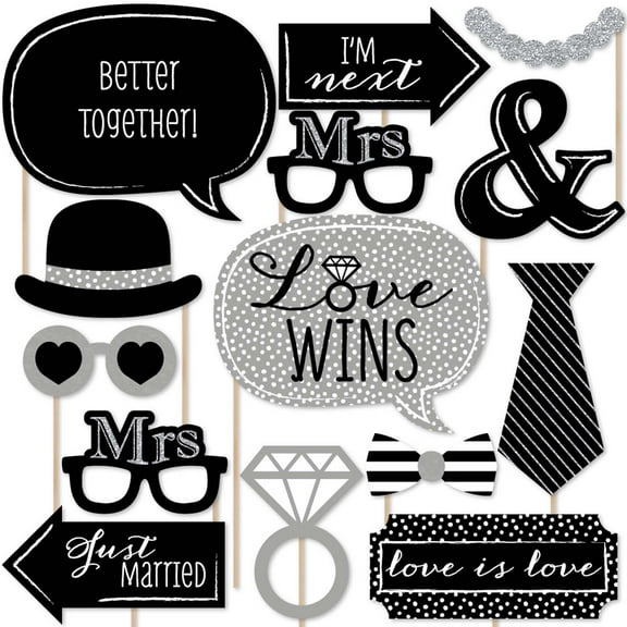 Big Dot of Happiness Mrs. & Mrs. - Silver - Lesbian Wedding Photo Booth Props Kit - 20 Count