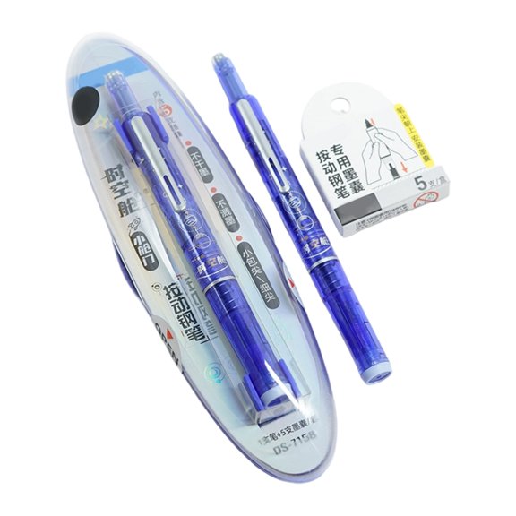 Press Fountain Pen with 5 Inks Cartridges for Beginner Practice Retractable Inks Pen Fine Tip